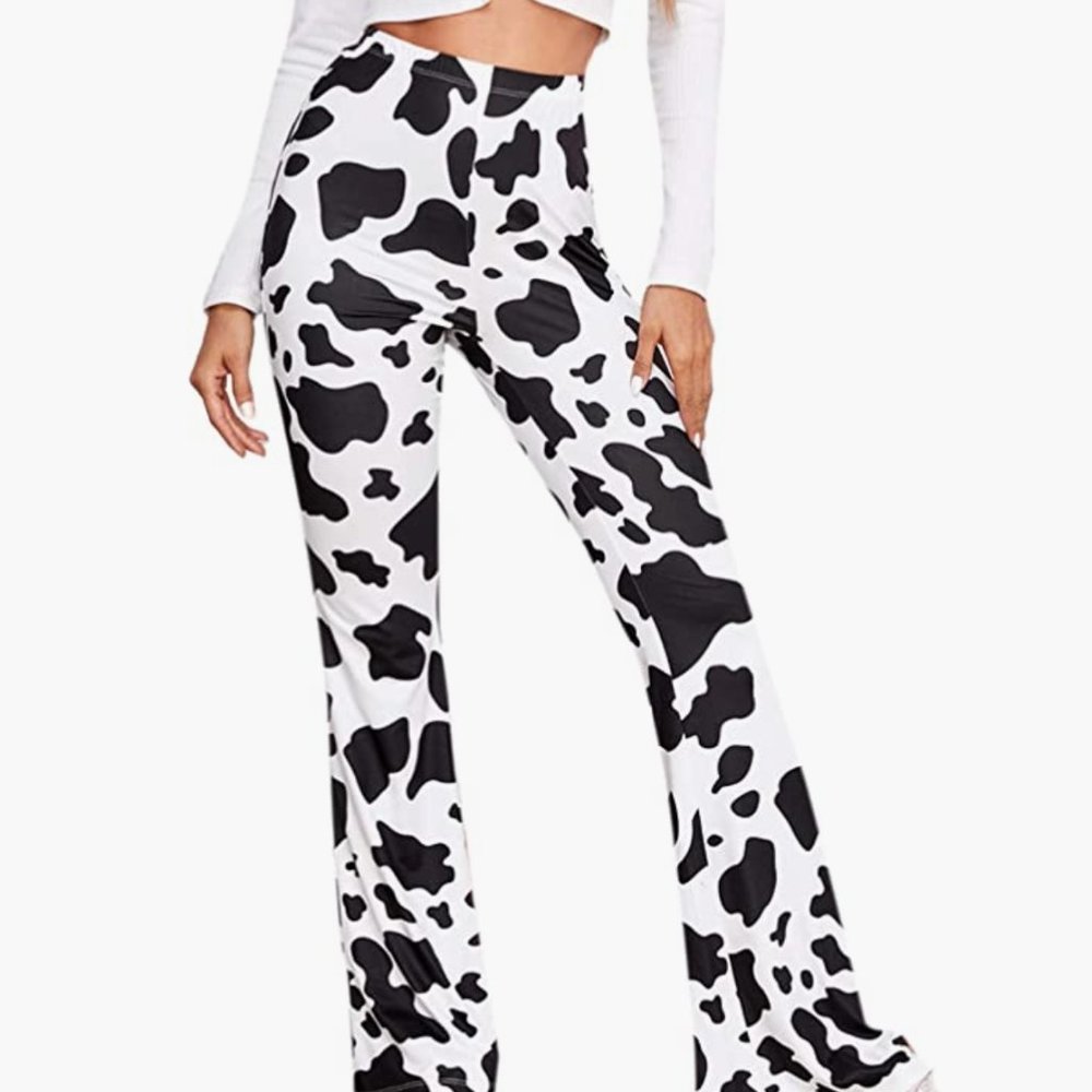 Cow print high waisted flare pants